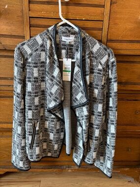 Calvin Klein Black & White Tweed Open-Front Blazer